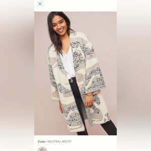 Anthropologie Winter Walk Fuzzy Kimono Cozy Patterned Cardigan Sweater One Size